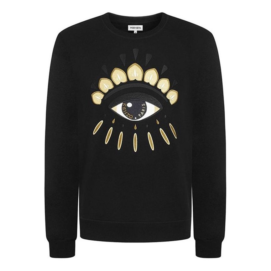 Men's KENZO Embroidered Pattern Round Neck Pullover Black FA65SW1144XC-99