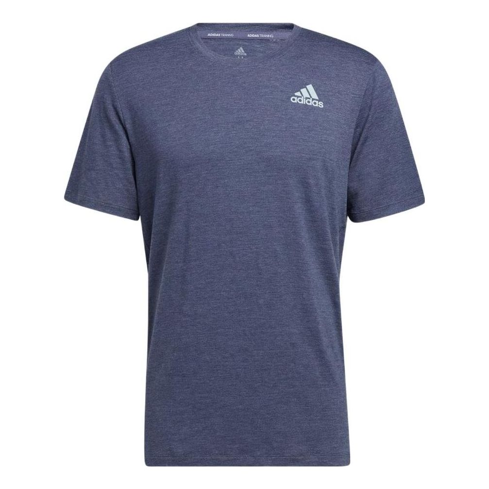 Men's adidas Solid Color Round Neck Short Sleeve Japanese Version Blue T-Shirt HE6800