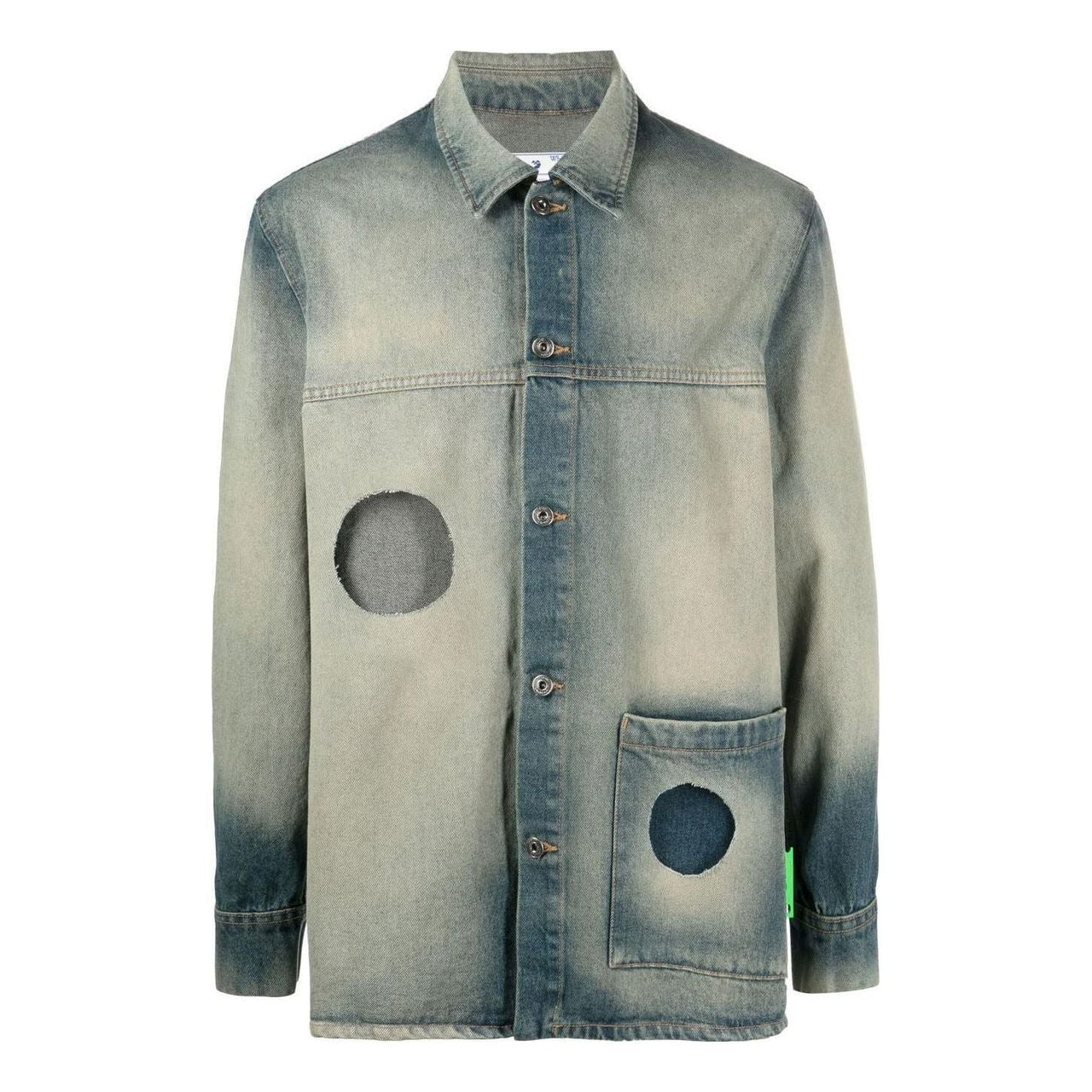 Men's Off-White FW22 Hollow Out Single Breasted Jacket Denim Ordinary Version Blue Gray OMYD043F22DEN0010900