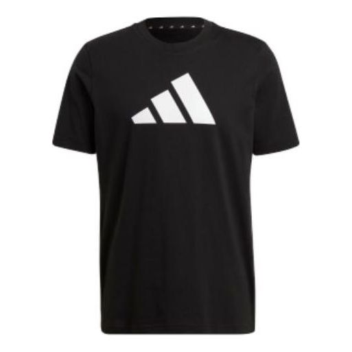 Men's adidas Logo Printing Round Neck Short Sleeve Japanese Version Black T-Shirt HD0893