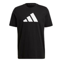 Men's adidas Logo Printing Round Neck Short Sleeve Japanese Version Black T-Shirt HD0893