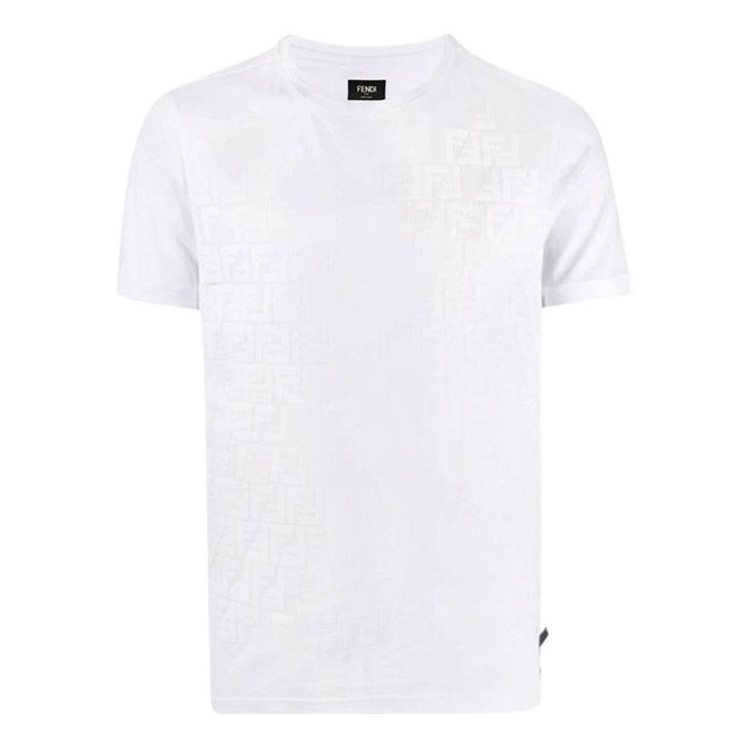 Men's FENDI Solid Color Logo Printing Short Sleeve White FY0894AAOQF0QA0