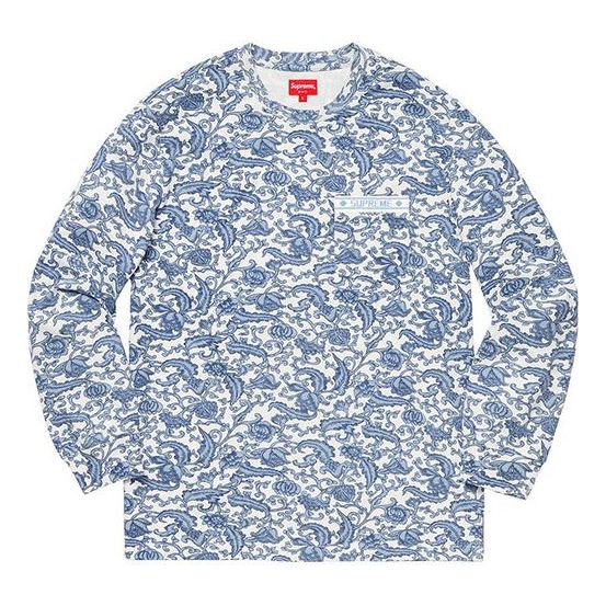 Supreme SS19 Damask L/S Top Long Sleeves Unisex Blue SUP-SS19-10164