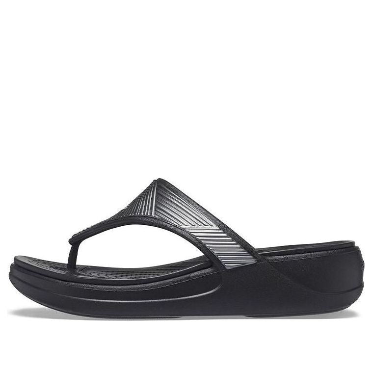 (WMNS) Crocs Monterey Metallic Stylish Black Slippers 206850-001