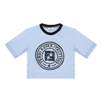 FENDI F Pattern Printing Round Neck Pure Cotton Short Sleeve Light Blue FS7183AC6EF1B64