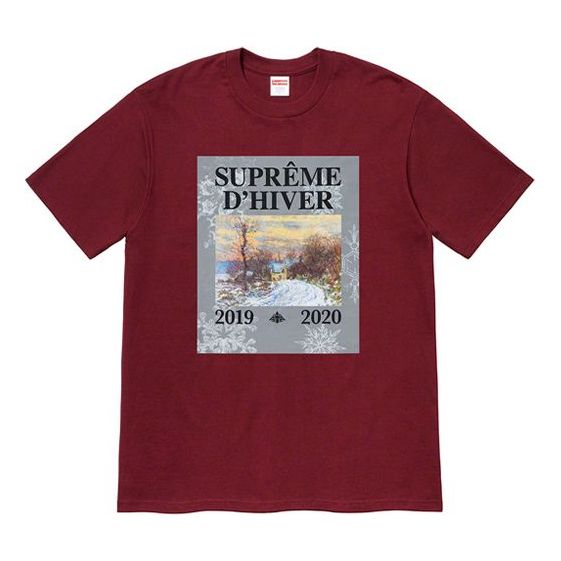 Supreme FW19 Week 17 DHiver Tee Winter Scene Printing Short Sleeve Unisex Red SUP-FW19-10931
