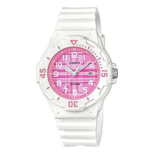 CASIO Waterproof Quartz Date Display Pink Plaid Dial 34.2mm Resin Strap Watch White Analog LRW-200H-4CVDF