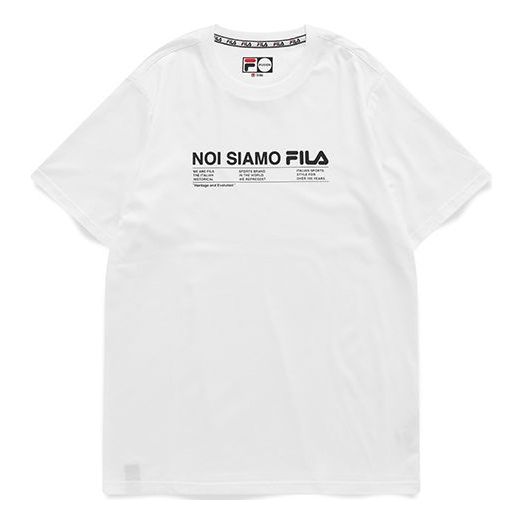 Men's FILA FUSION Alphabet Printing Sports Round Neck Short Sleeve White T61M031104A-WT