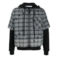 Off-White SS21 Logo Printing hooded Zipper Shirt Plaid Jacket Gray OMGA160R21FAB0014110