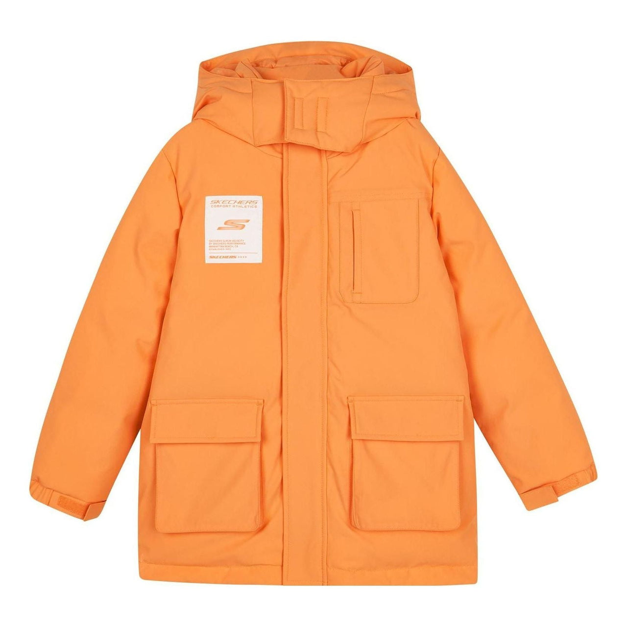 (GS) Skechers BASIC Letter Printed Woven Medium-Length Down Jacket 'Orange White' P423B038-0353
