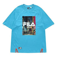 FILA FUSION Printing Logo Sports Loose Short Sleeve Couple Style Blue T11U136102F-BU