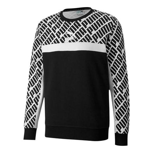 PUMA Trend AOP Logo Crew Sweater 'Black White Grey' 597395-01