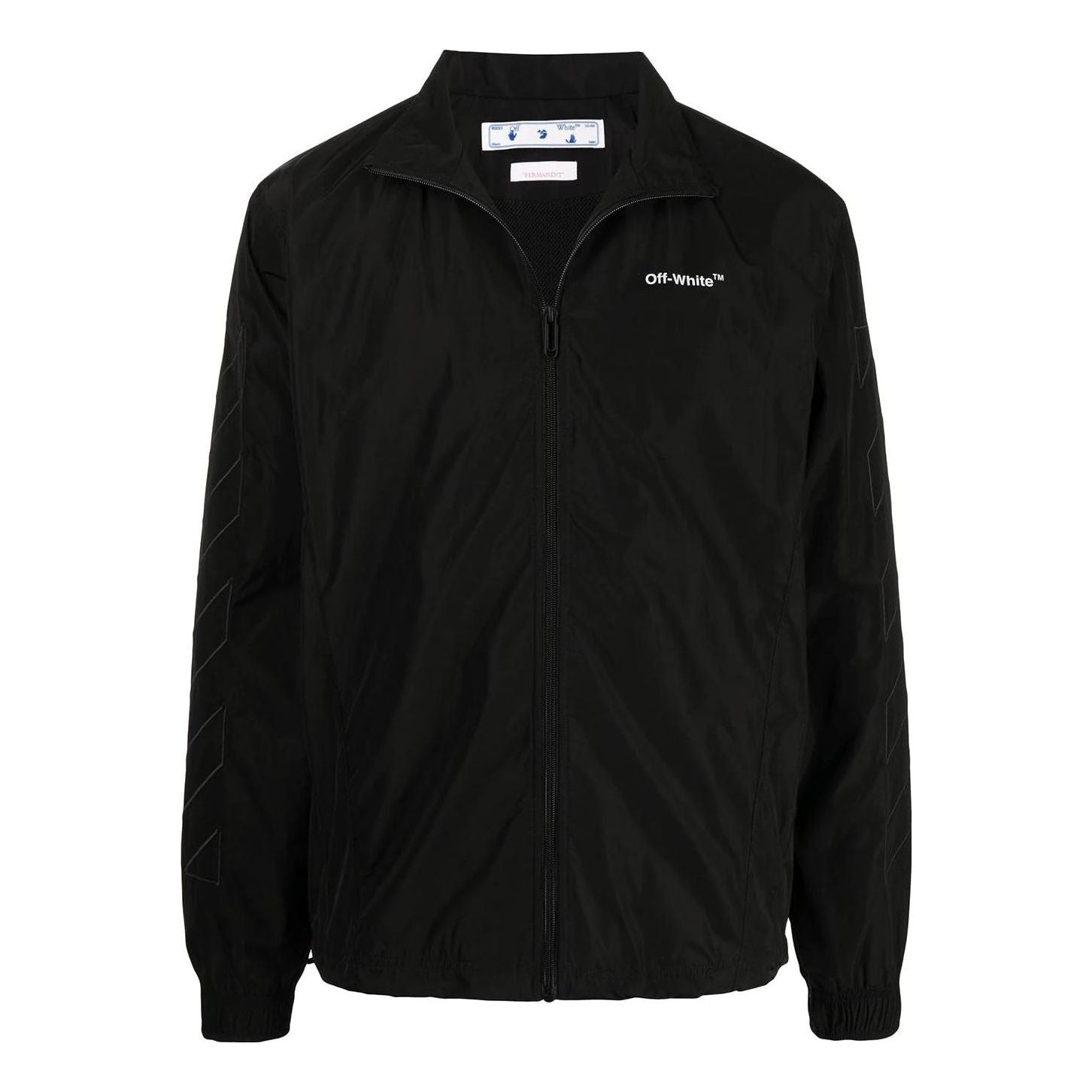 Men's Off-White Solid Color Lapel Zipper Jacket Black OMBD040C99FAB0011010