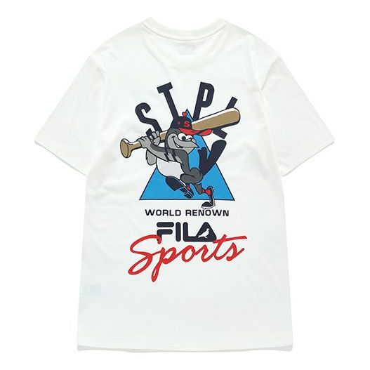Men's FILA FUSION x staple Crossover Cartoon Printing Sports Round Neck Short Sleeve White T11M134104F-WT