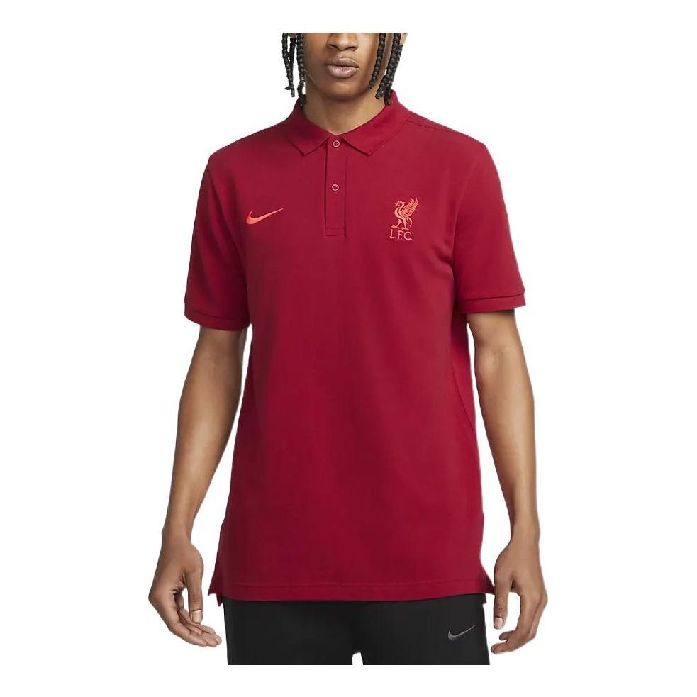 Men's Nike Liverpool team logo Embroidered Solid Color Casual Short Sleeve Polo Shirt Red DJ9699-608
