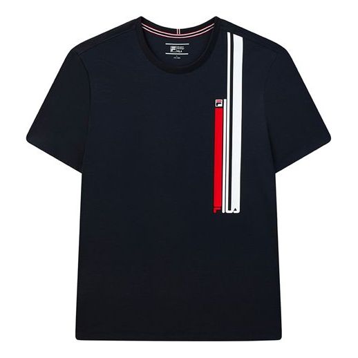 FILA Embroidered Logo Contrasting Colors Round Neck Short Sleeve Blue F11M121105F-NV