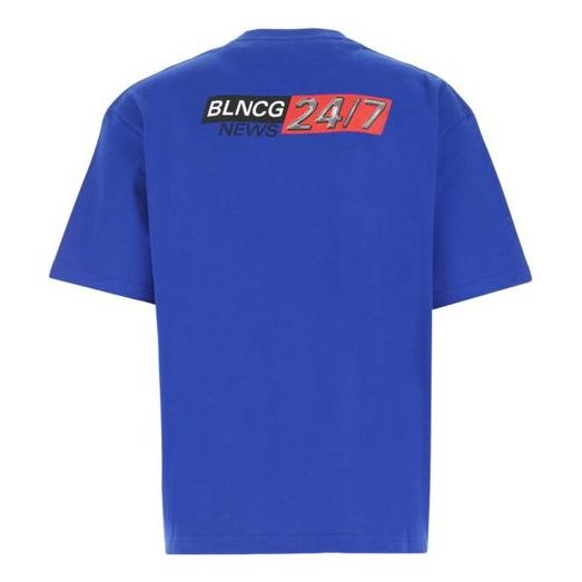 Balenciaga Solid Color Casual Cozy Cotton Large Short Sleeve Blue 612966TIVD14066
