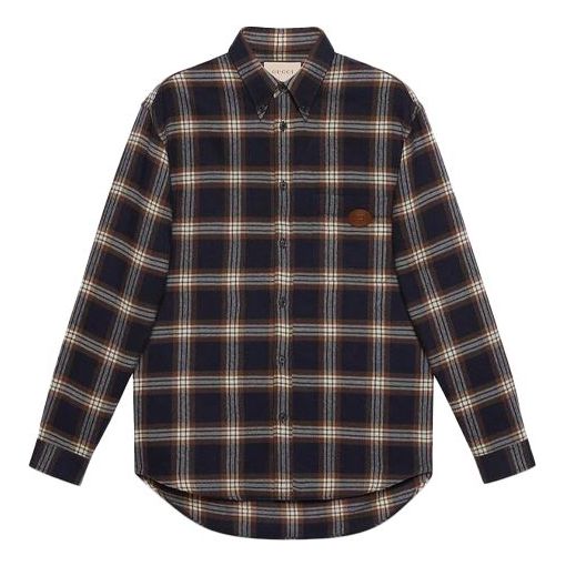 Gucci Check Wool Shirt With Interlocking G 'Navy' 648854-Z8AMJ-4310