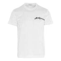 Men's Alexander McQueen SS21 Logo Micro Mark Embroidered Casual Short Sleeve White 624180-QRX01-9000