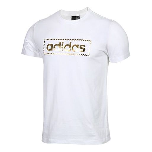 adidas Alphabet Printing Sports Stylish Round Neck Short Sleeve White DY8715