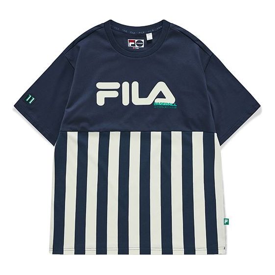 Men's FILA FUSION Logo Printing Contrasting Colors Stripe Short Sleeve Gray T11M132101F-DY
