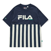 Men's FILA FUSION Logo Printing Contrasting Colors Stripe Short Sleeve Gray T11M132101F-DY
