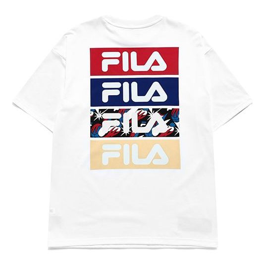 Men's FILA FUSION Contrasting Colors Logo Printing Loose Round Neck Short Sleeve White T11M135110F-WT
