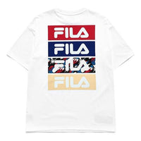 Men's FILA FUSION Contrasting Colors Logo Printing Loose Round Neck Short Sleeve White T11M135110F-WT