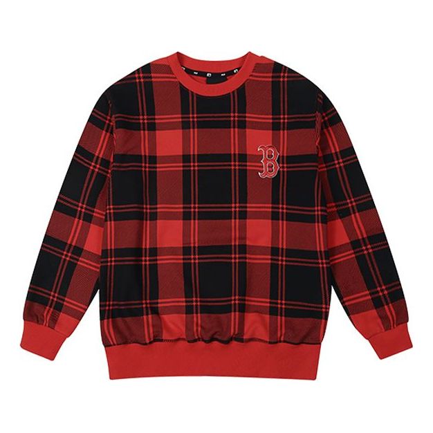 MLB Boston Red Sox Plaid Long Sleeves Round Neck Unisex 31MTE3041-43R