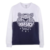 (WMNS) KENZO Black White Tiger Head Embroidered Round Neck Pullover Colorblock Hoodie 'White Blue' 2SW7014Z5-77