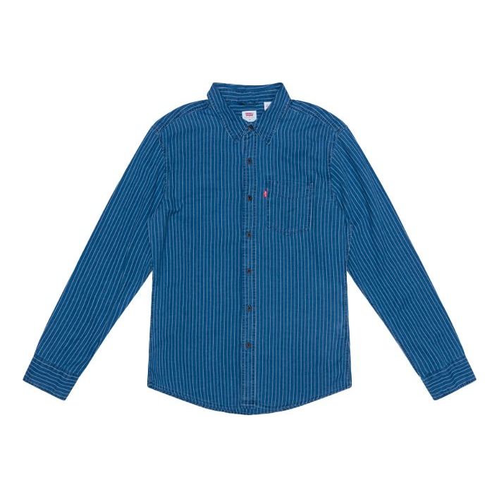 Men's Levis Casual Pure Cotton Stripe Long Sleeves Blue Shirt 86619-0000