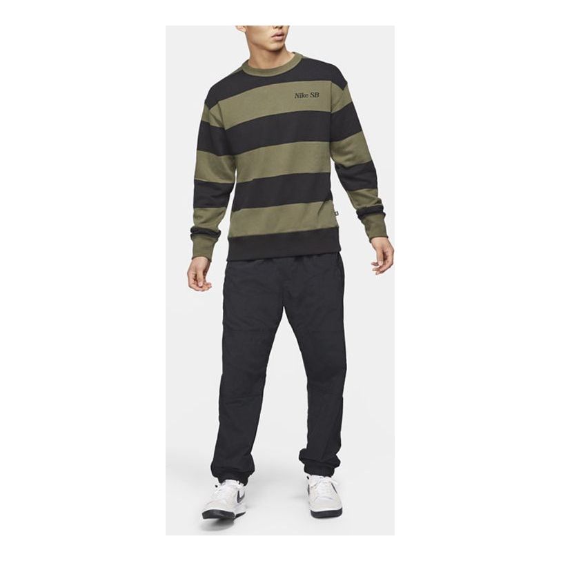 Nike SB Skateboard Stripe Skateboard Sports Round Neck Pullover Khaki Green Khakigreen CV4310-325