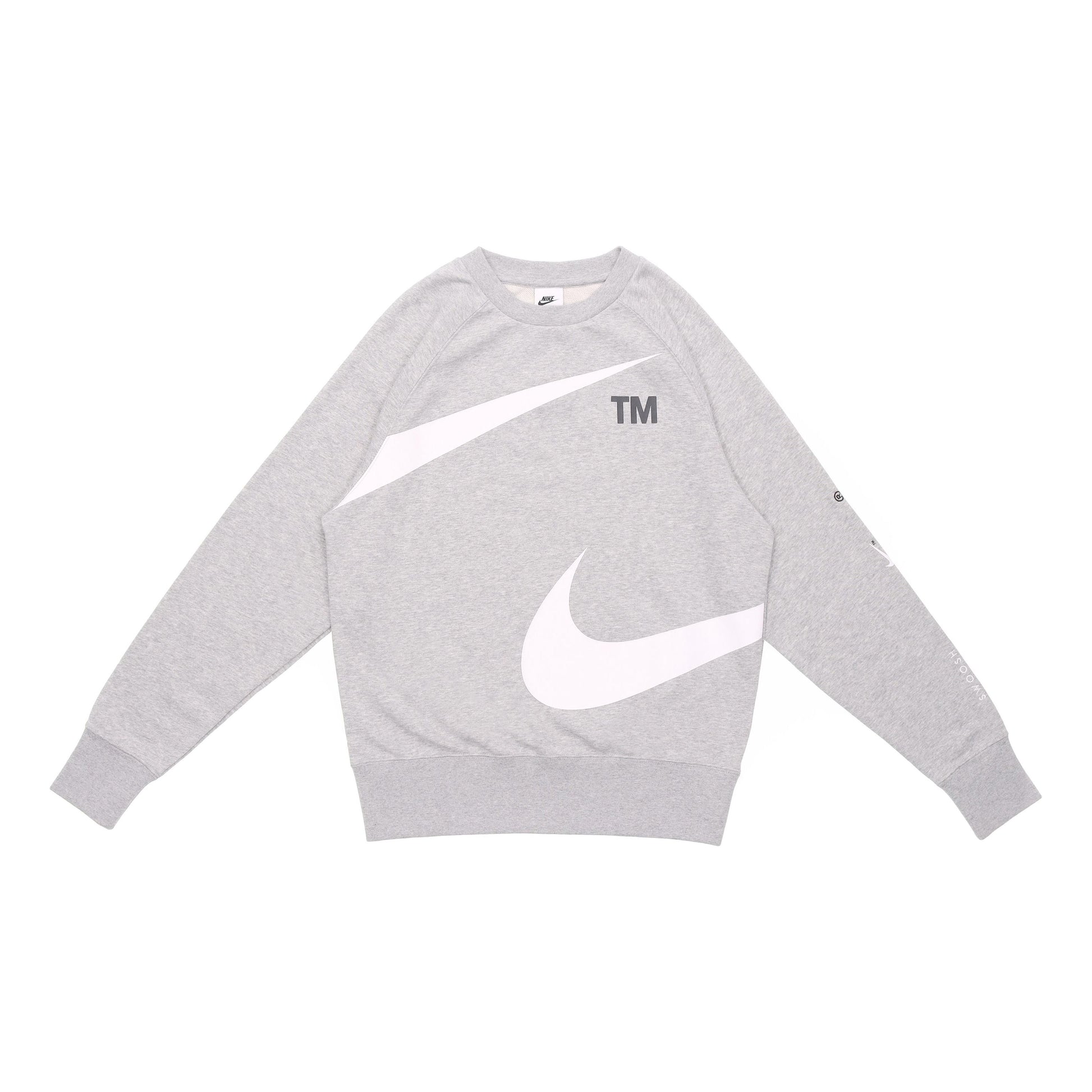 Men's Nike Swoosh Ft Crew Large Logo Printing Knit Round Neck Pullover Autumn Gray DD6097-063