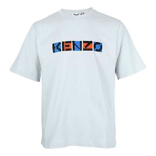 Men's KENZO SS21 Logo Printing Pattern Round Neck Short Sleeve Gray T-Shirt 5TS0594SK-93