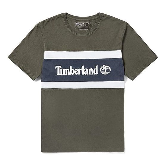Men's Timberland Contrast Color Stitching Color Block Short Sleeve Green A22S1Z29
