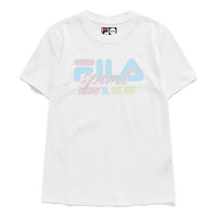 FILA FUSION Logo Printing Knit Round Neck Short Sleeve White T11W125110F-WT