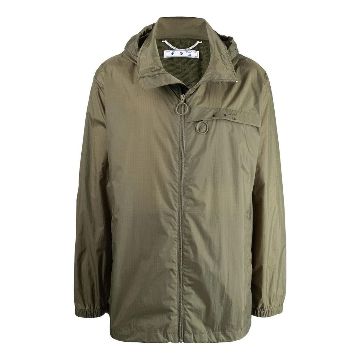 Men's Off-White FW22 Logo Printing Mid-Length Trench Coat Jacket Green OMEB014F21FAB0015510