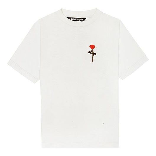 Men's PALM ANGELS Rose Printing Short Sleeve White PMAA001E20JER0104425