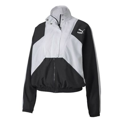 (WMNS) PUMA Stand Collar Zipper Splicing Jacket Black 597316-01