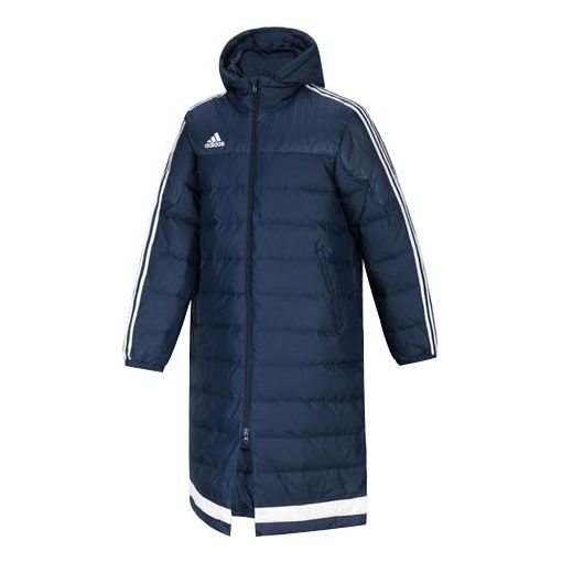 adidas MENS Football Tiro 15 Long Parka Hooded Down Jacket Winter Sportswear Blue AA6886
