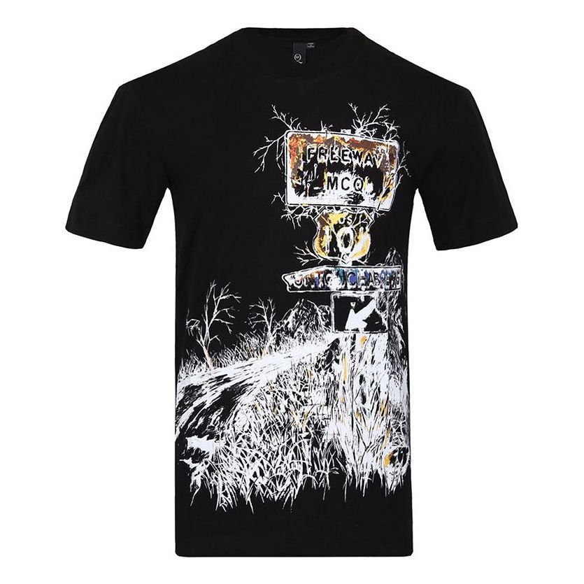 Men's Alexander McQueen SS21 Printing Pattern Round Neck Short Sleeve Black 291571-RER03-1164