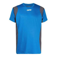 Off-White Alphabet Pattern Colorblock Round Neck Short Sleeve Blue Gray OMVA011I20JER0024506