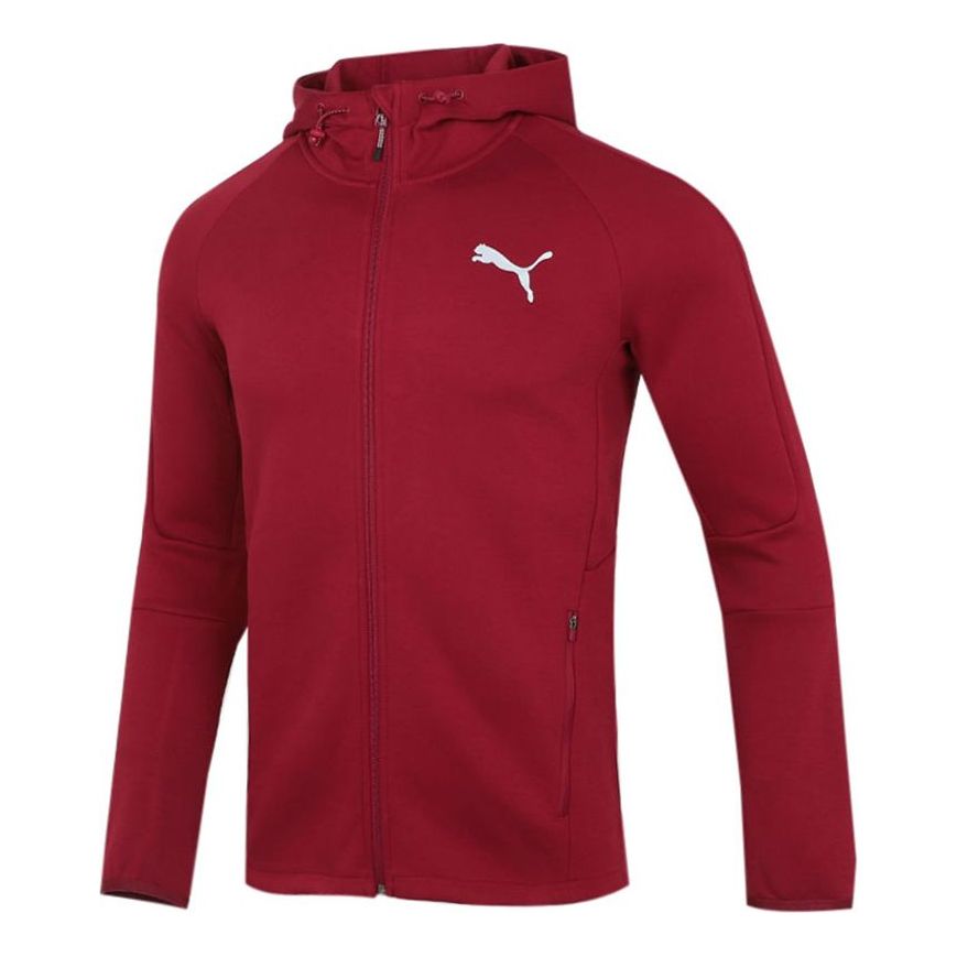 PUMA Running Sports Training Knit hooded Logo Jacket Deep Red 846341-22