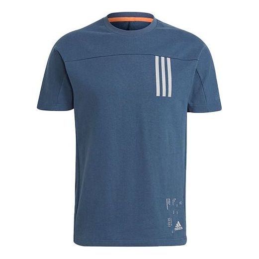 adidas Th Tee Dry Silo Reflective Stripe Knit Sports Short Sleeve Navy Blue GU1760