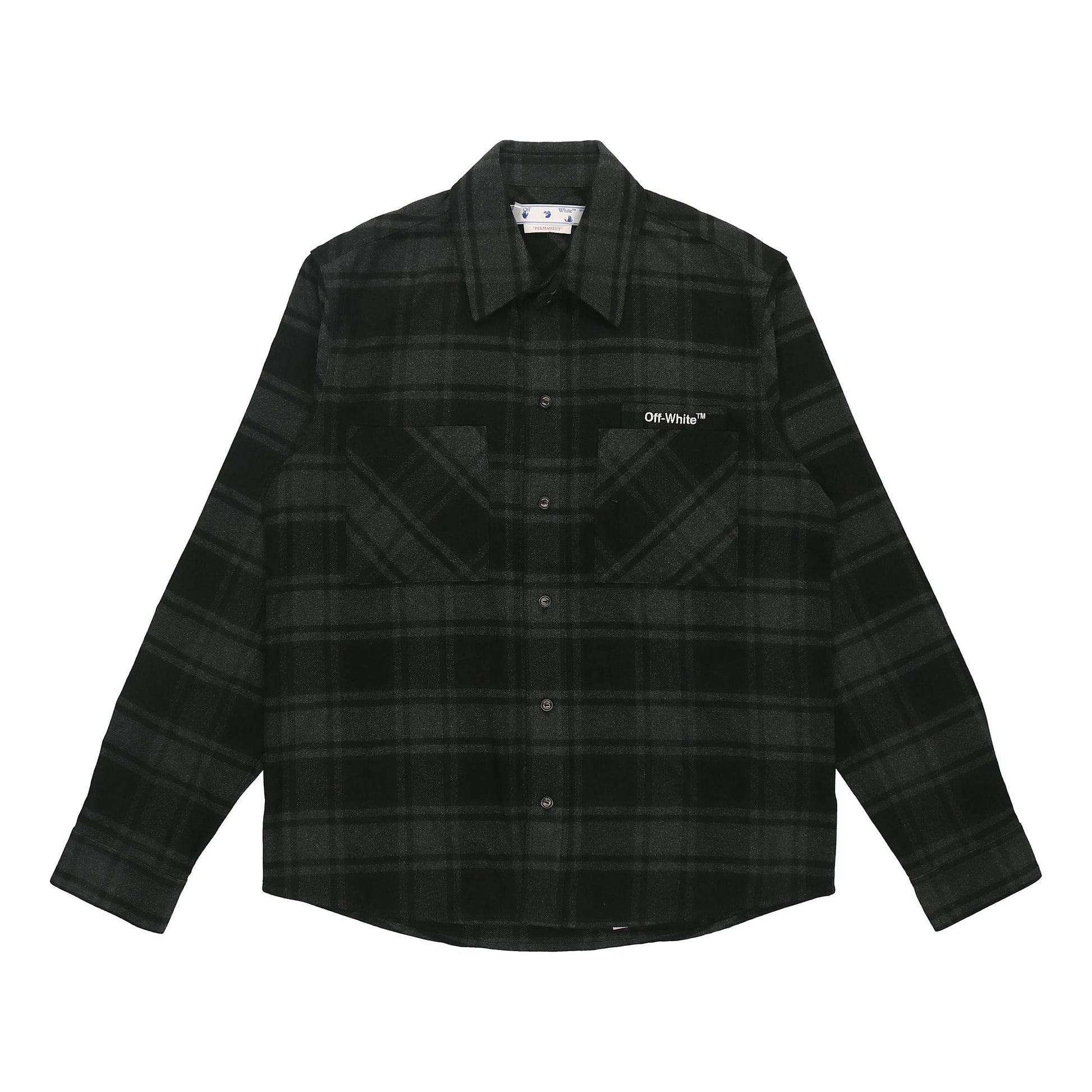 Men's Off-White Logo Plaid Flannel Long Sleeves Loose Fit Gray Shirt OMGA133C99FAB0010701