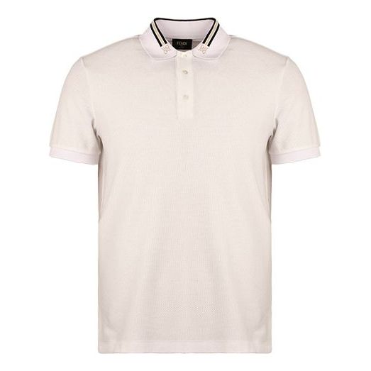 Men's FENDI Stripe Embroidered Loose Casual Short Sleeve Polo Shirt White FAF572AAYDF0QA0
