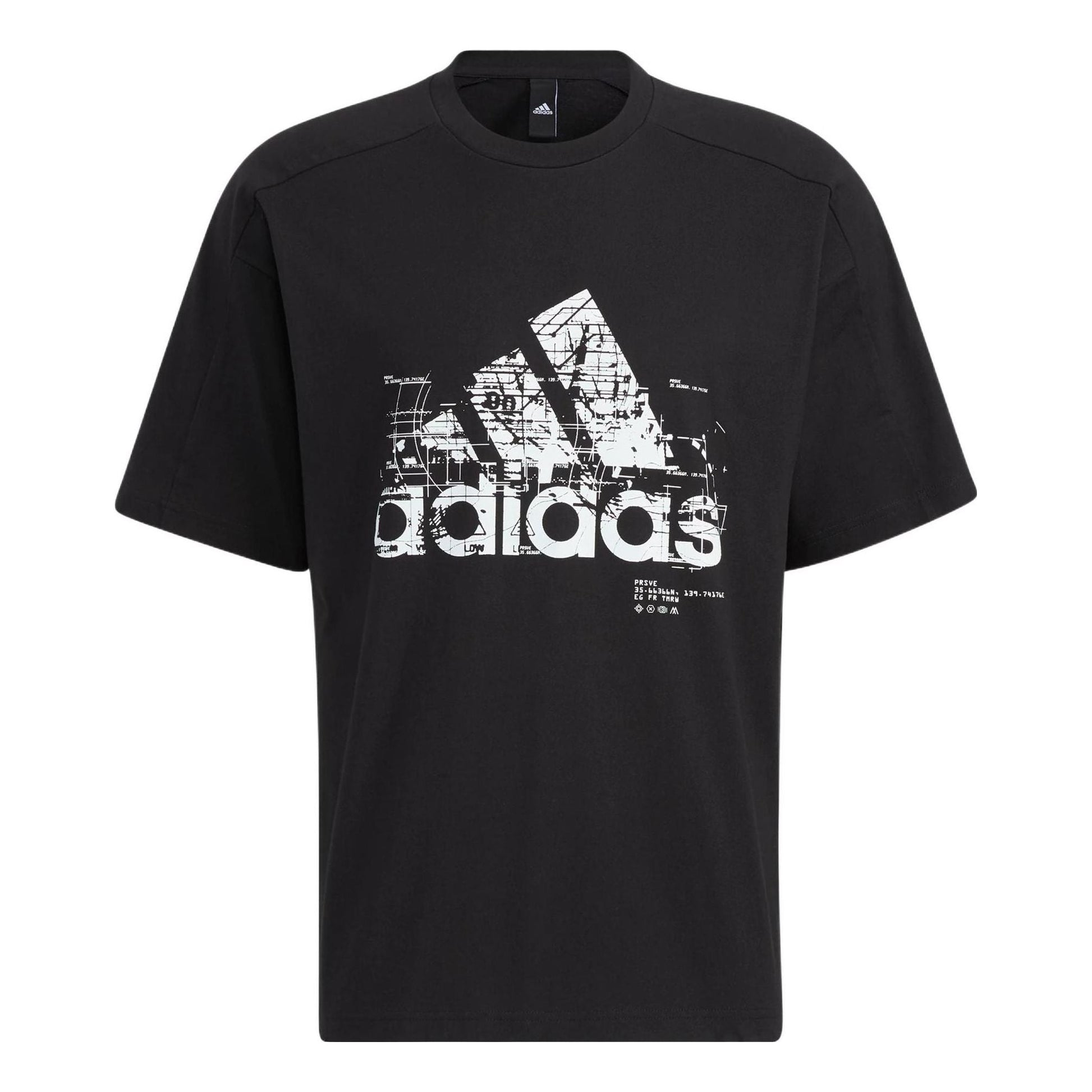 Men's adidas Line Large Logo Printing Round Neck Short Sleeve Black T-Shirt HD0066