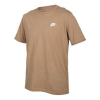 Men's Nike Embroidered Small Round Neck Short Sleeve Brown T-Shirt AR4999-258