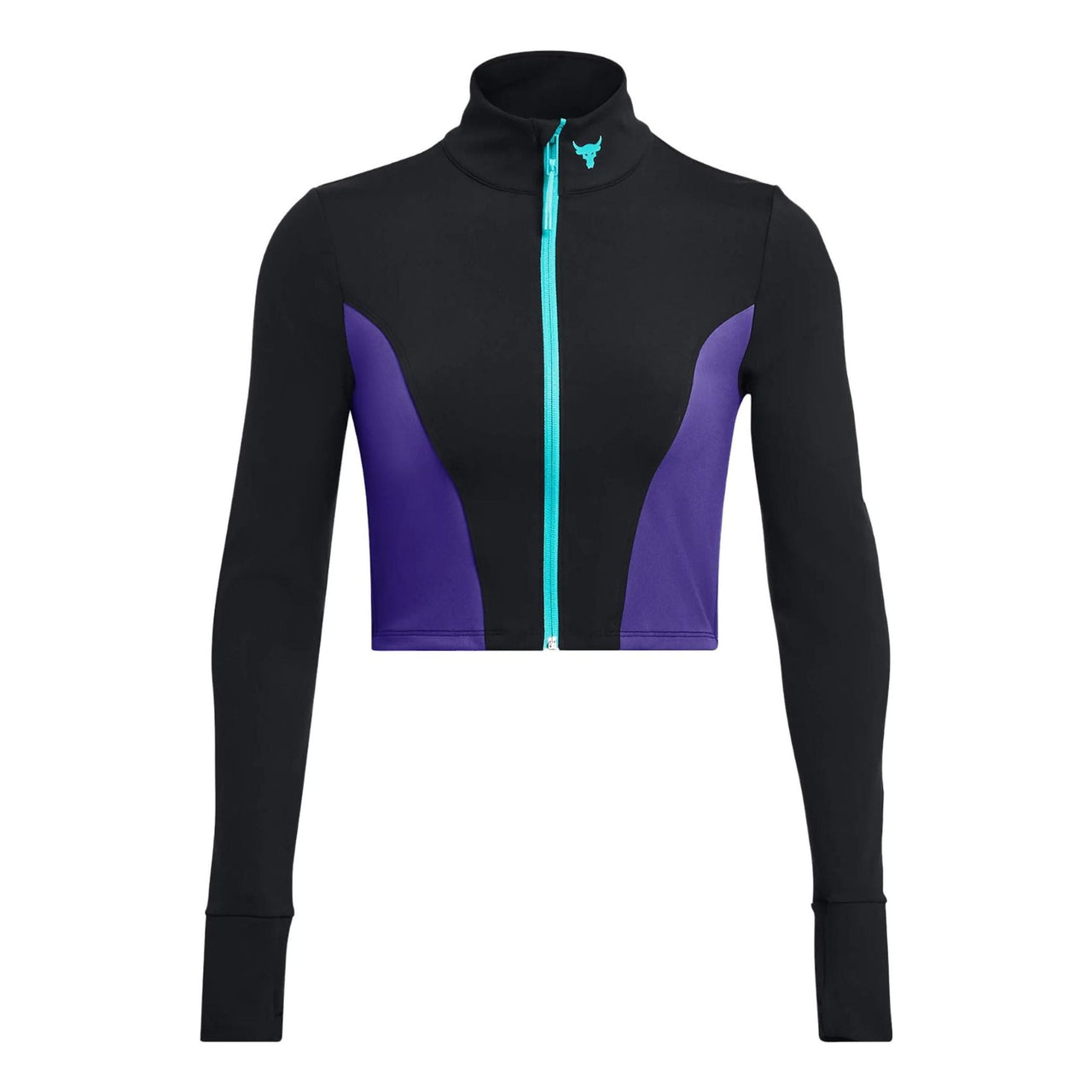 (WMNS) Under Armour Project Rock LetsGo Crop Full Zip T-shirt 'Black Purple' 1380194-001