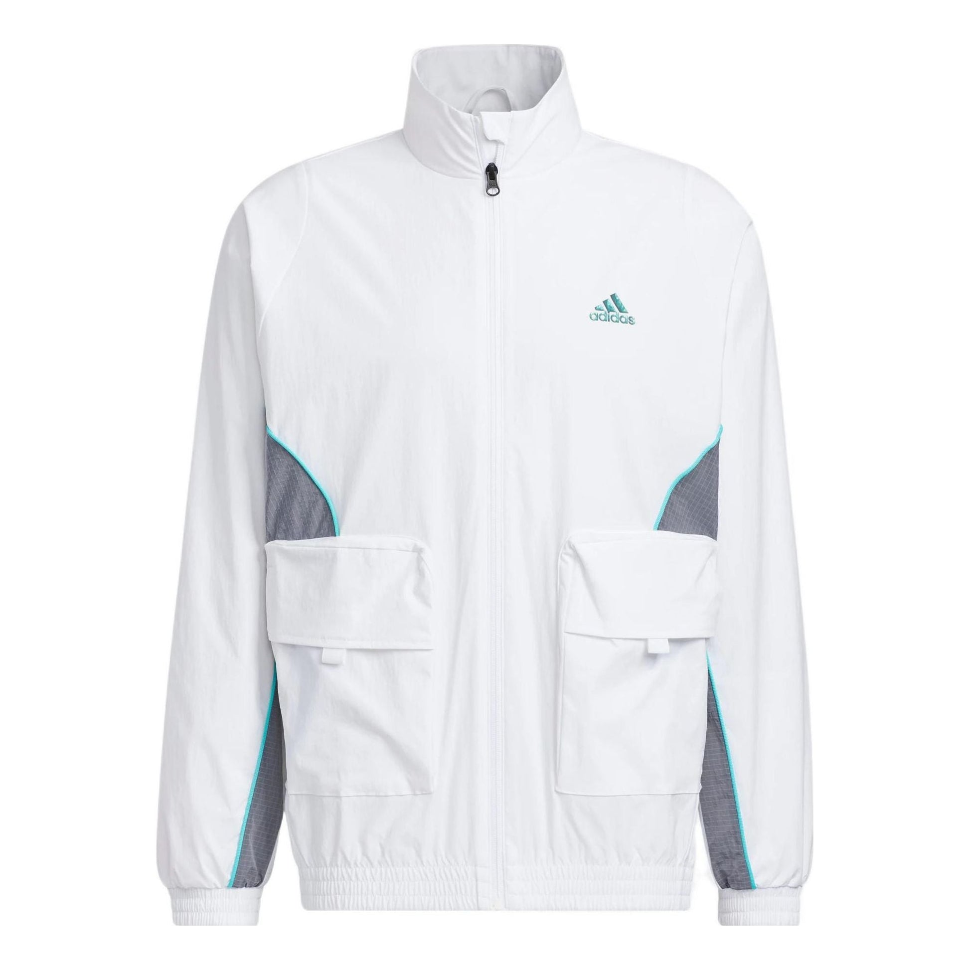 Men's adidas Logo Printing Pattern Splicing Stand Collar Zipper Jacket White HM5146